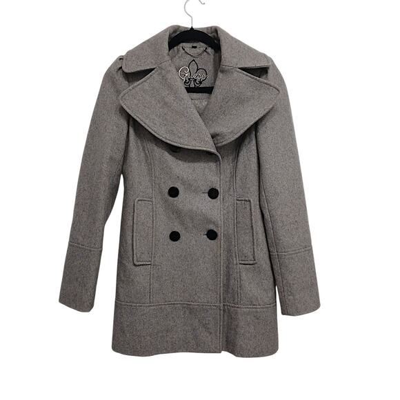 Guess Wool Pea Coat Womens Sz S Gray Double Breasted Large Lapel Collar Preppy - Picture 1 of 16